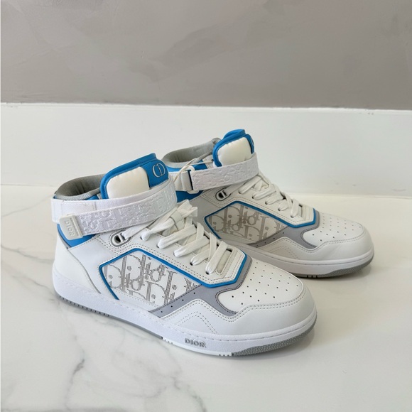 Dior B27 Light Blue and White Mid-Top Sneakers Leather with Oblique Galaxy - Picture 1 of 6